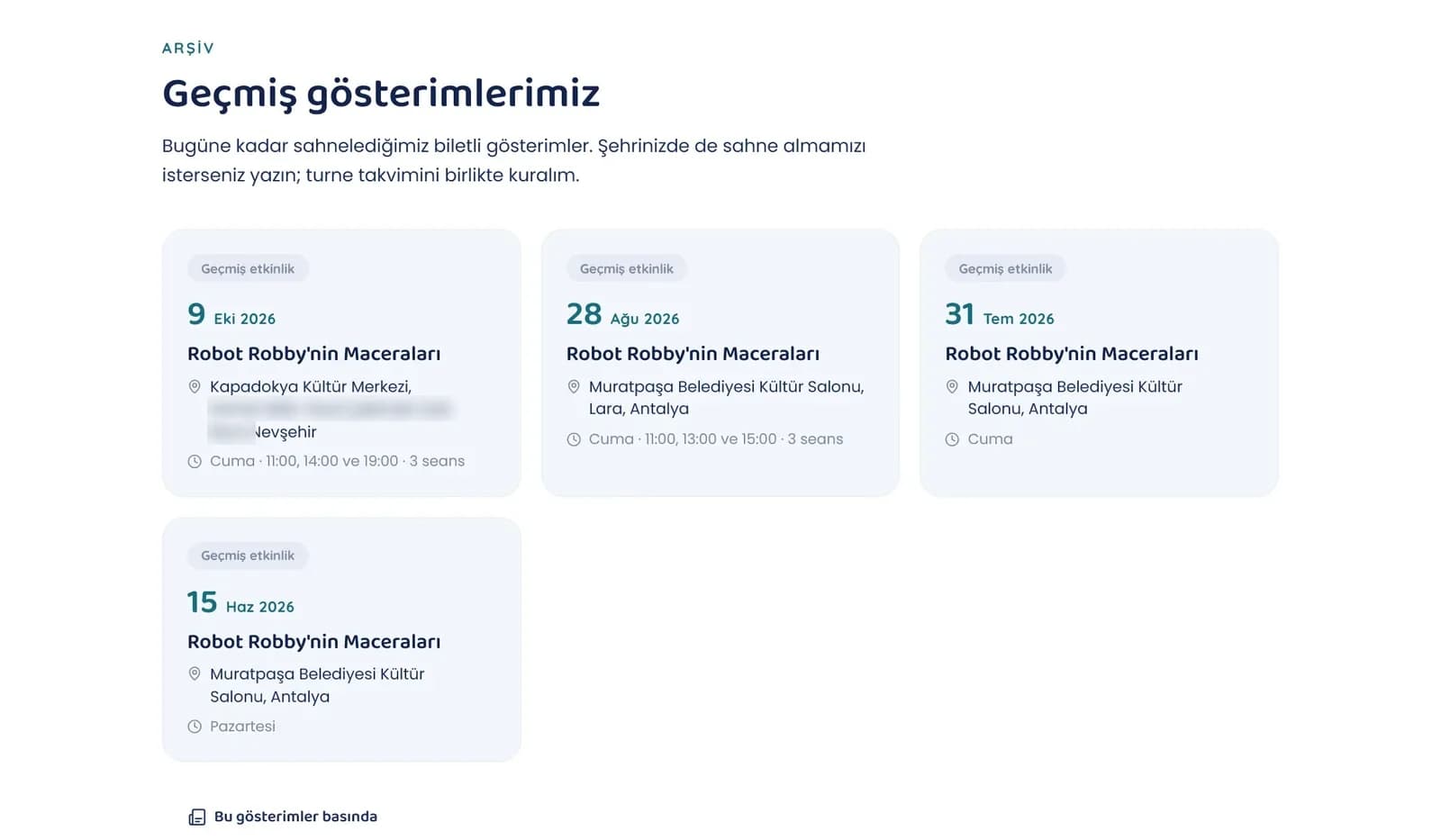 "Geçmiş gösterimlerimiz": tarihi geçen gösterimlerin kendiliğinden düştüğü arşiv
