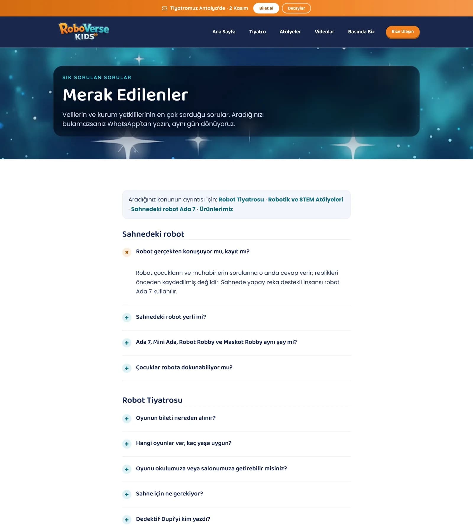Yeni sayfa /sss/: "Merak Edilenler", konu başlıklarına ayrılmış sorular