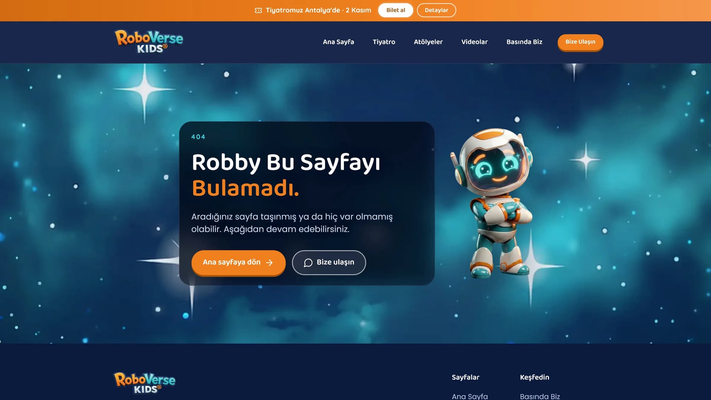 404 sayfası: "Robby Bu Sayfayı Bulamadı."