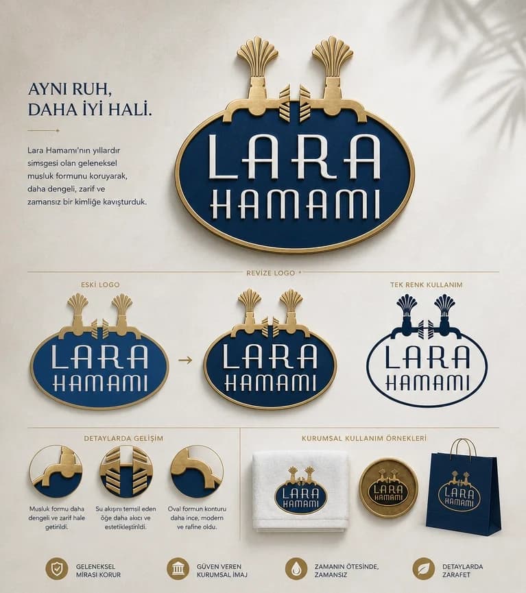 Sunum paftası: eski logo, revize logo, tek renk kullanım ve detaylar